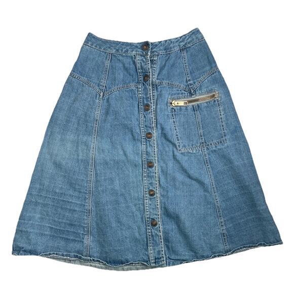 Modern Juniors Dresses & Skirts - Vintage Snap Button Denim Jean Skirt Zipper Pocket A Line Retro Size 9